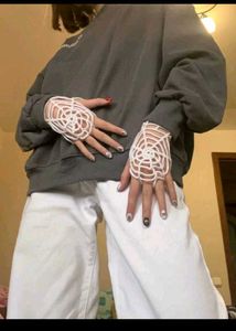 White Spiderweb Crochet Gloves