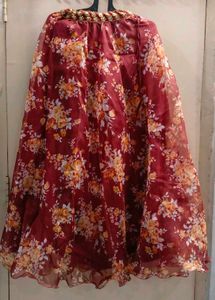 Maroon Floral Print Lehenga Choli Set