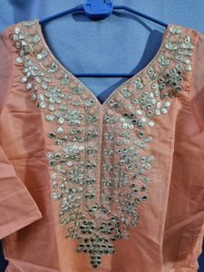 Peach Embellished Kurta Set
