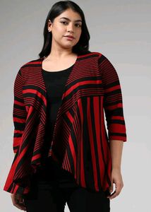 Chic Red & Black Striped Waterfall Cardigan
