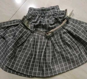 Checked Pleated Skirt with Belt