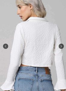 Textured White Cropped Shirt