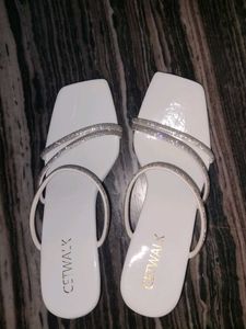 White Sparkly Strap Flat Sandals