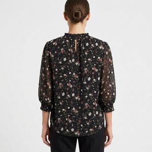 Elegant Floral Mock Neck Blouse