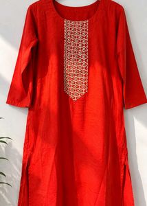 Red Embroidered Kurta Set XXL size raw silk