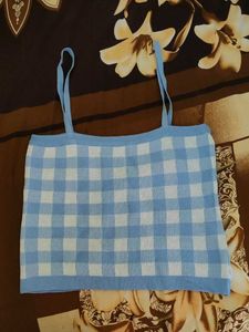 Blue & White Checkered Crop Top