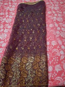 Stunning Purple Saree with Gold Embroidery & Sequi