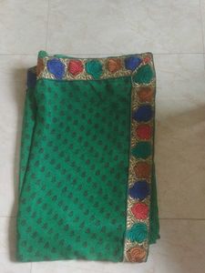 Green Saree with Floral Border
