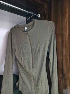Olive Green Long Sleeve Zip bodysuit top