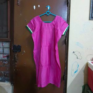 Pink Kurta Set with Green Embroidery