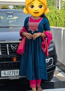 Elegant Teal Kurta Set with Pink Dupatta