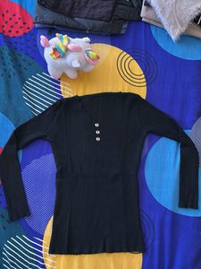 Black Ribbed Long Sleeve Top