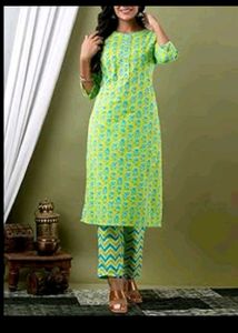 Green Printed Kurta Set with Trousers