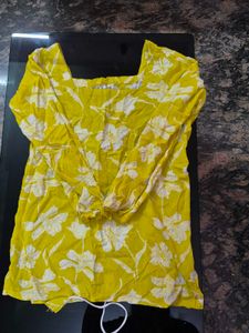 Vibrant Yellow Floral short kurti