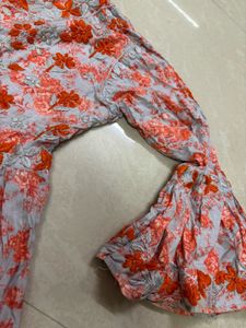 Boho-Chic Grey-Blue &amp; Orange Floral Short Dress wi