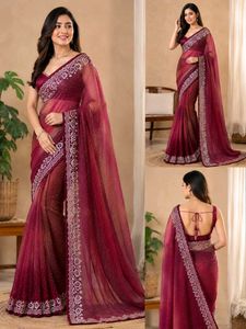 Stunning Embellished Maroon Saree