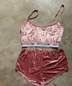 PrettyLittleThing Pink Crushed VelvetCami &amp; Shorts