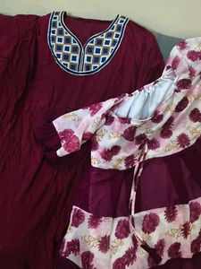 Maroon Kurta Set with Floral Print