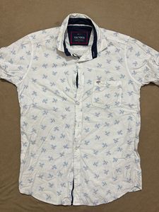 Men's White Printed Short Sleeve Shirt