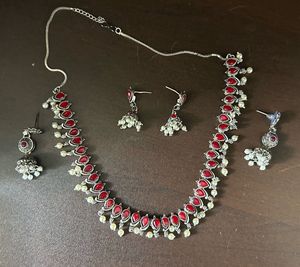 Red Stone Necklace & Earring Set