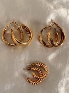 3 Pairs of Anti Tarnish Gold Hoops