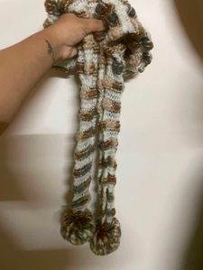 Cozy Striped Knit Scarf with Pom Poms