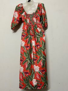 Tropical Print Cut-Out Maxi Dress with pockets