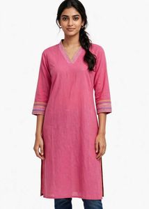 Product Title: Rani Pink Pure Cotton Dailywear Kur