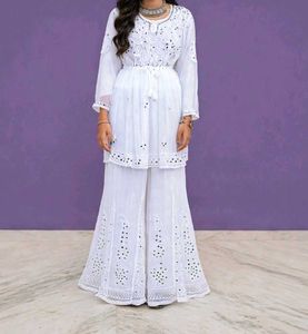 Elegant White Mirror Work Kurta Set