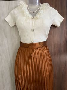 Vintage Satin Brown Pleated Skirt✨