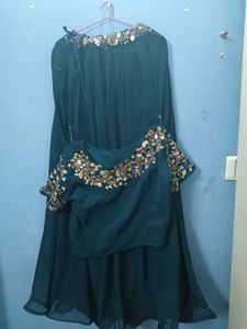 Embroidered Teal Blue top skirt set