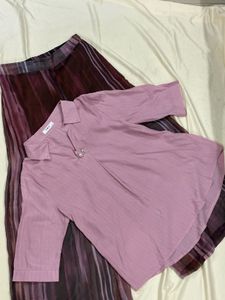 Purple Striped Palazzo Pants with Pink Kurta