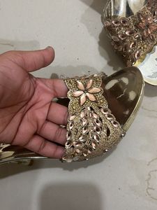 Embellished Golden Flat Sandals
