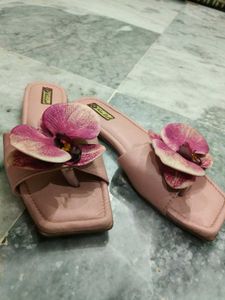 Pink floral slippers