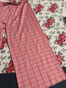 Pink Plaid Wide Leg Palazzo Pants