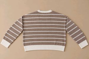 TAUPE &amp; CREAM STRIPED V-NECK SWEATER