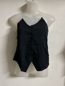 Chic Black Button-Up V-Neck Top