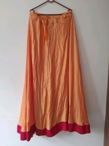 Silk Skirt Chaniya Navratri Wear Pink Golden Long