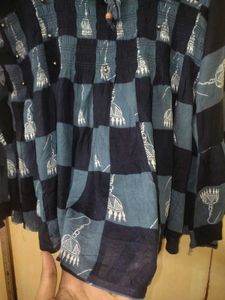 Women's Blue &amp; Black Checked Printed Top | Size L