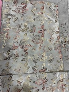 Saree With Grey Silver Tone And Stitched Blouse