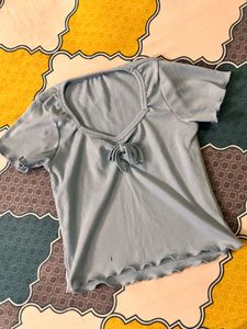 Cute Light Blue Tie-Front Top