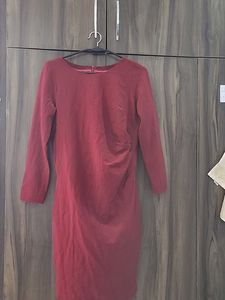 Elegant Maroon Long Sleeve Dress