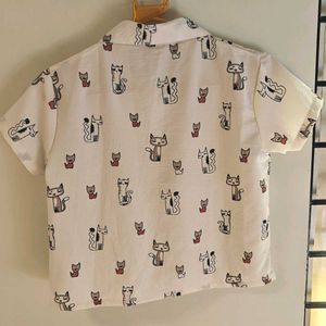 Cute Cat Print Button-Up Shirt