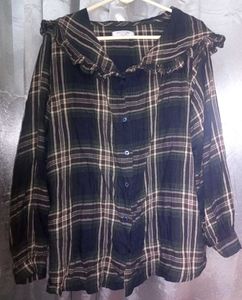 Dark Academia Plaid Ruffle Collar Shirt