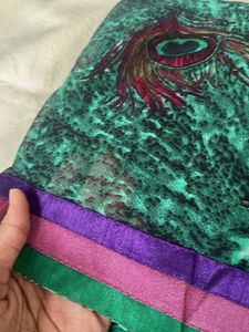 Green Peacock Print Saree