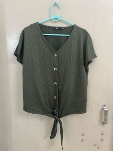 Olive Green Tie-Front Top