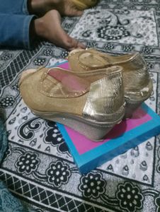 Gold Peep-Toe Heels