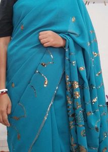 Teal Sequin Sari