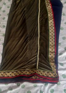 Elegant Gold and Navy Blue Saree