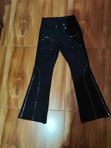 Black Flared Punk Pants with Zippers